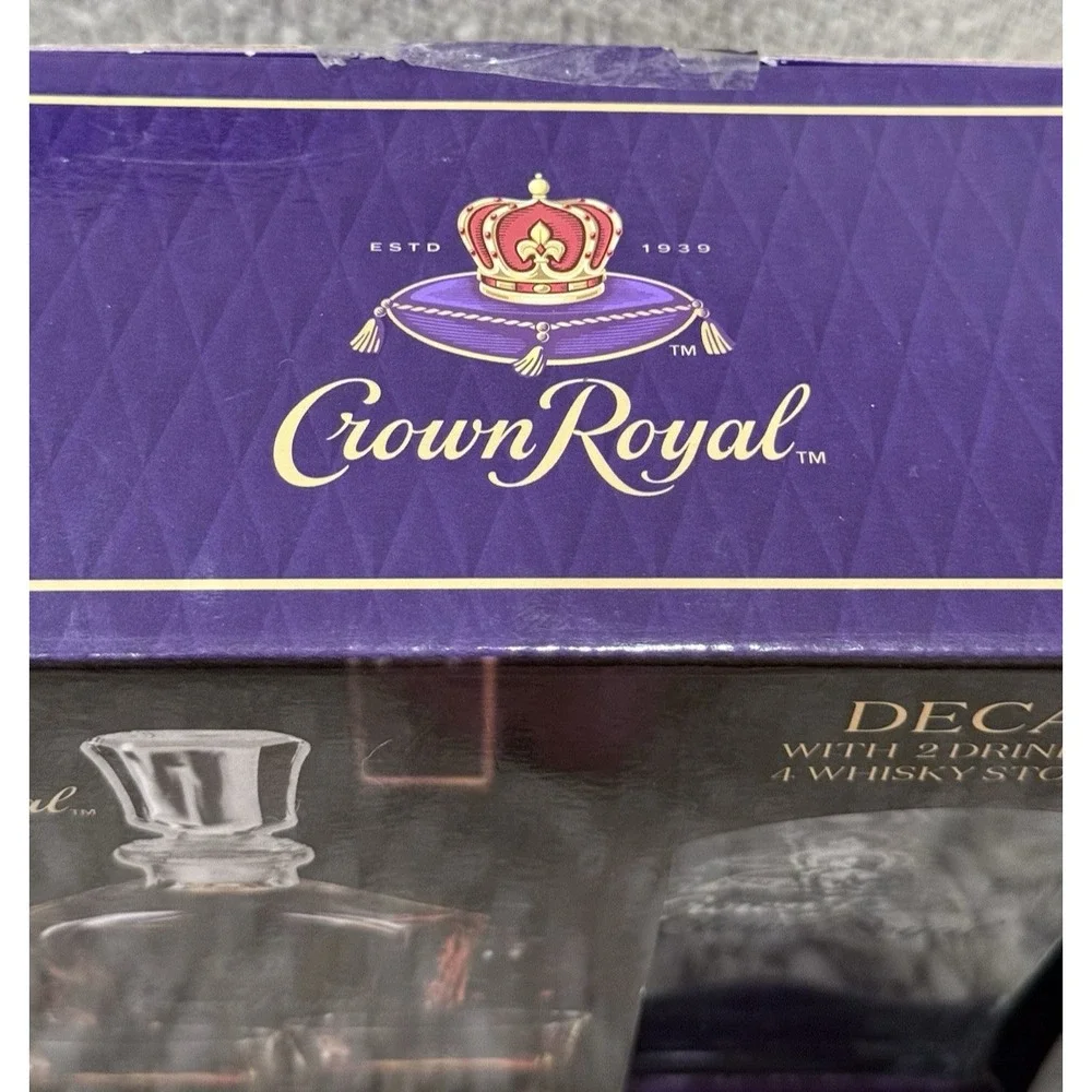 Crown Royal Decanter 750ml + 2 Drinking Glasses 10.5oz Perfect Gift For Him NEW